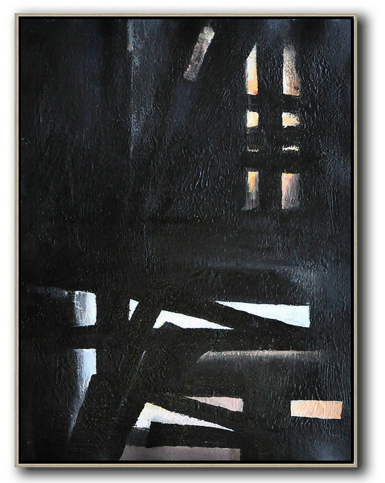 Home Canvas Wall Art,Black And White Minimal Painting On Canvas - Big Painting